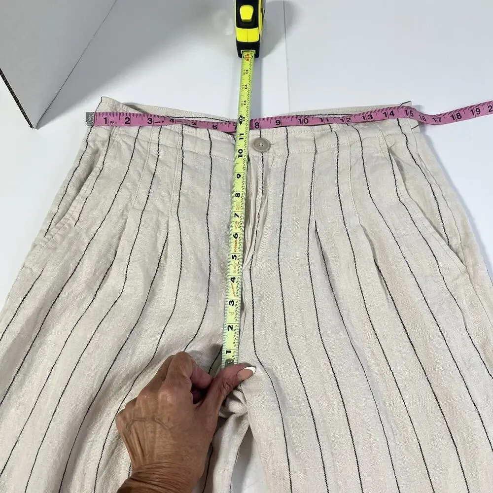 Banana Republic 100% Linen Pants Women 6L Long Tall Striped Wide Leg Pleated